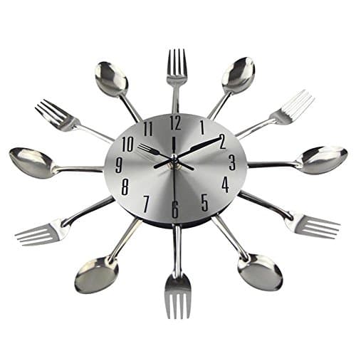 sevenuk 1PC Kitchen Home Cutlery Sliver Decor Spoon Fork Wall Clock