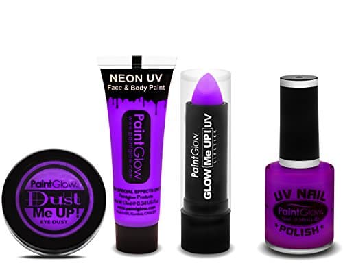 4PC Professional Neon UV Make up Collection with High Pigment Purple Colour for Face Body Eyes Lips and Nails PAINTGLOW™
