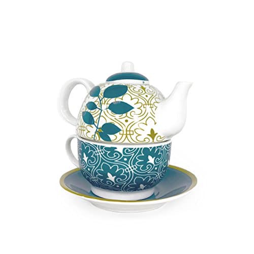 FADS Teapot Cup And Saucer Serving Set (Different Designs Available) (Floral Blue)