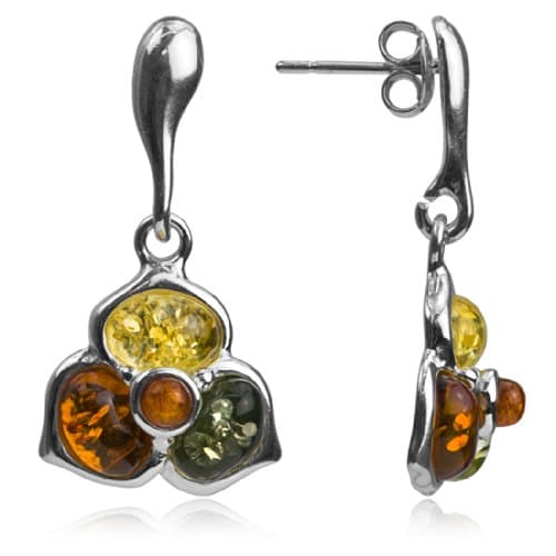 Baltic Multicolor Amber and Sterling Silver Flower Earrings