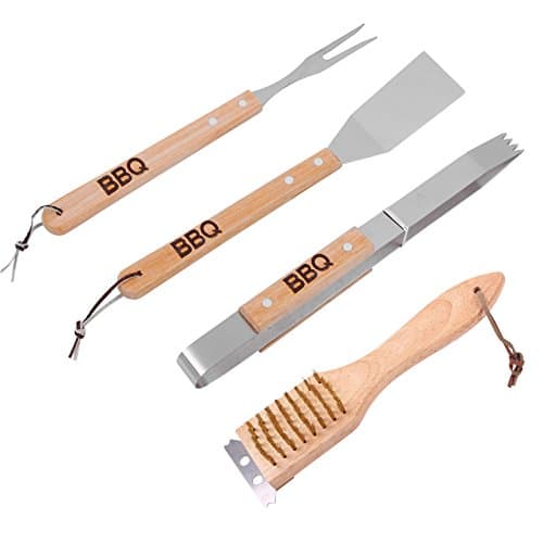 BBQ Collection Barbecue Accessory Set 4 piece set fork, tongs, Spatula, Barbecue Cleaning Brush