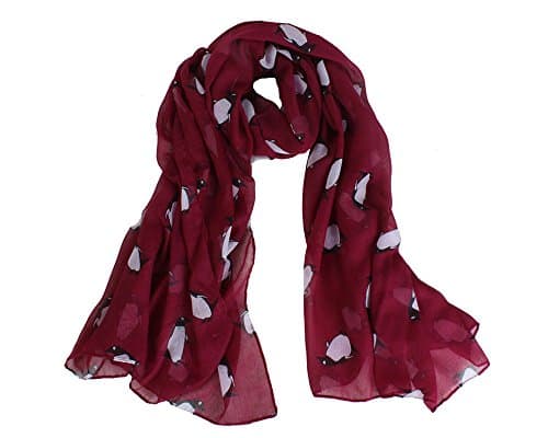 Plum Cute Penguin Print Lightweight Scarf