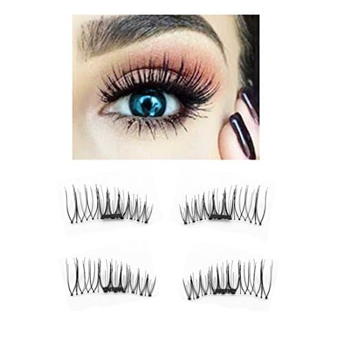 Reusable Magnetic 3D Fake Eyelashes, NO GLUE NEEDED Hand Made Ultra Thin Natural Look False Eyelashes Extension, Easy to apply 0.2mm Magnet Fiber Eye Lashes with Nice Case 1 Pair/4PCS