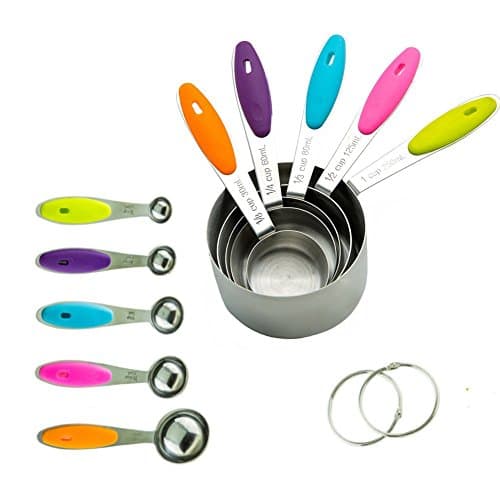 Idvor Measuring Cups and Spoons 10 Pieces Stackable Stainless Steel Set with Silicone Handle to Measure Dry and Liquid Ingredients for Kitchen Craft Cooking Baking (mixed)