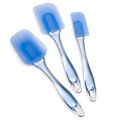 sanyuanli Square Pyrex Nonstick Heat Resistant Blue Scraper Set Silicone Spatulas, Silicone Heads and Crystal-like Plastic Handles with Different Shapes Mixing Spatula Set of 3