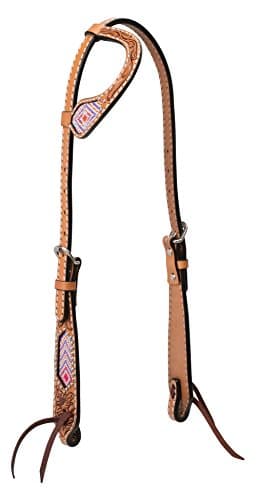 Turquoise Cross Pink Beaded 5/8" Sliding Ear Headstall, Light Oil