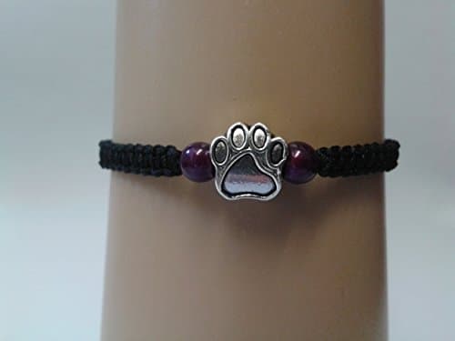Paw print bracelet with purple beads