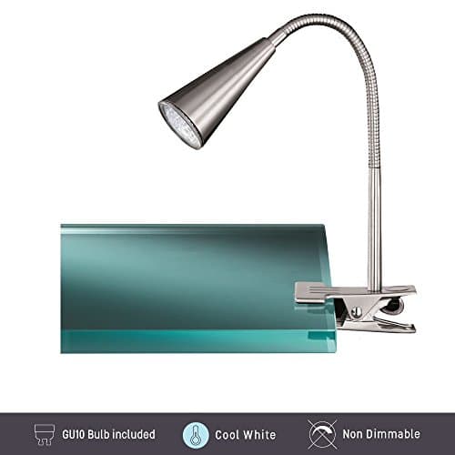 Mirrorstone Nickel Matt Finished LED Modern Adjustable Table Lamp Clamp for Kid's Bedroom, Office, Study (With Cool White 6000K GU10 Bulb)