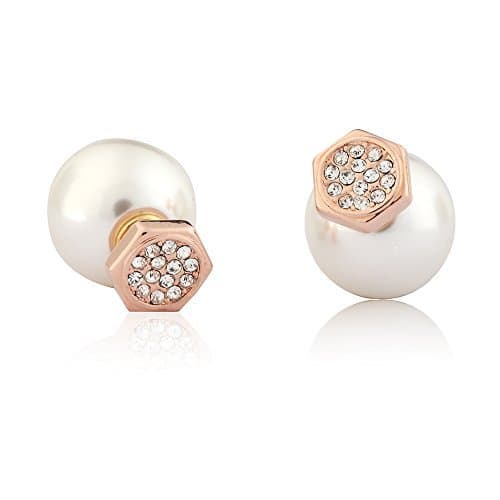 Everyday June Women's Front and Back Earring Jackets Tribal Stud White Swarovski Pearl Silver Gold CZ (Yellow)