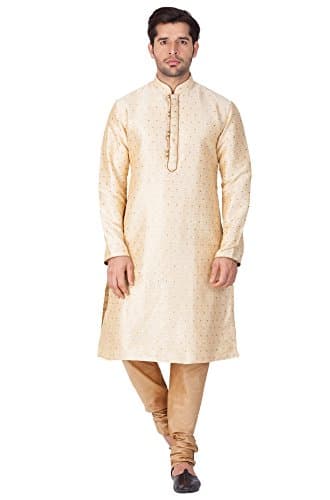 VASTRAMAYMen Men's Gold Silk Blend Kurta Pyjama Set