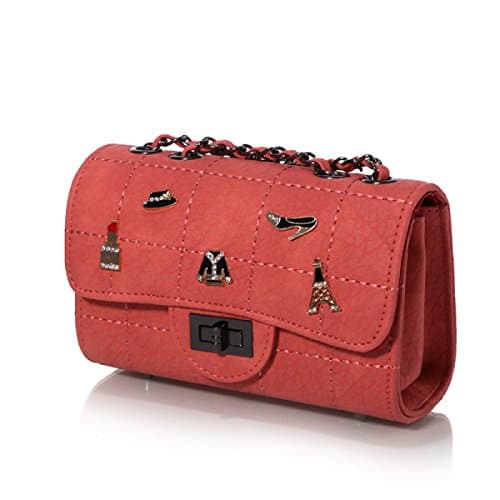 Women's Leather Chain Buckle Shoulder Bag Small Square Bag,Orange