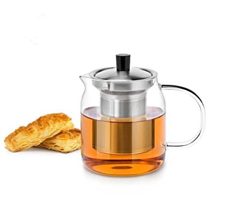 Pyrex Borosilicate Glass Tea Pot Tea Brewer Tea Kettle with Stainless Steel Infuser Filter Kettle for Brewing Black Tea Flower Tea, 700ml (24.5 oz)
