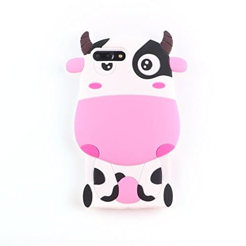 iPhone 7 Plus Case, Pink Cow Design 3D Cute Cartoon Character Protective Skin Soft Rubber Silicone Case Cover for iPhone 7 Plus (5.5" Inch) 2016 Release (Cow Pink)