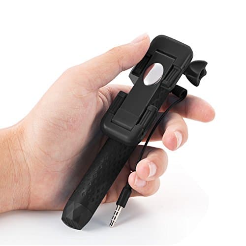 Agapo Mini3 Selfie Stick with 3.5cm Cable Control (No batterry,No bluetooth) Wire Extendable Aluminum Monopod with Built-in Remote Shutter 13.4cm Extendable to 70cm for Android iOS Smartphone and Gopro Sports Cameras with Monopod Bag Black