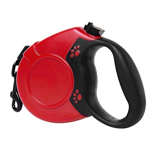 Greleaves Dog Retractable Lead Tape with One Button 5M/16ft Extendable Dog/Pet Leads/Leash for Small Medium Large Dogs Up to 50 KG/110 lbs (Red)