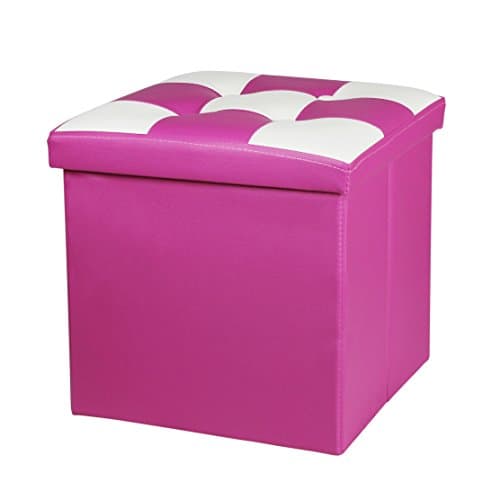 NISUNS OT02 Lether Folding Storage Ottoman Cube Foot Rest Stool Seat, 300kg Max Load, 38 x 38 x 38 cm (Rose/White)