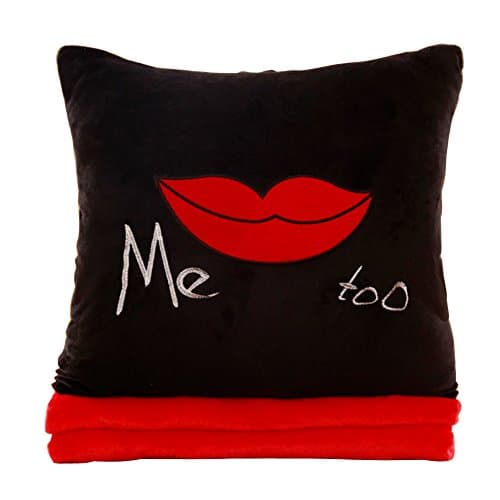 40cm Soft Cartoon Lips Throw Pillow Square Hand Warmer Pillow Toy + Coral Velvet Blanket