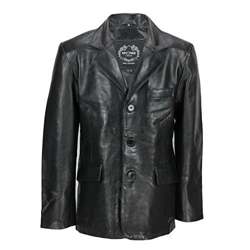LLD OriginalMens Black & Tan Real Soft Sheep Leather Blazer Mid Length Vintage Jacket Coat