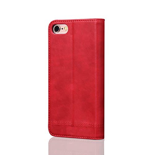 for Apple iPhone 6 / 6s Genuine Leather Case, CuckooCase® Full Body Front and Back Drop Proof Flip Cover Folio Kickstand Shockproof Phone Cases Sleeve Ultra Thin Slim Wallet Card Holder Shell, Red