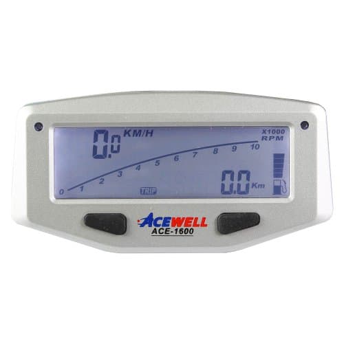 Acewell ACE - 1600 S Speedometer with RPM Meter Function for Motorbikes Temperature / Fuel Gauge / LED Gear Change Warning, Silver