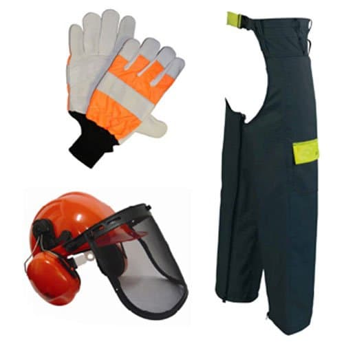 Advanced Handy Chainsaw Safety Helmet & Visor with Ear Muffs, Chaps & Gloves (1 pair) --