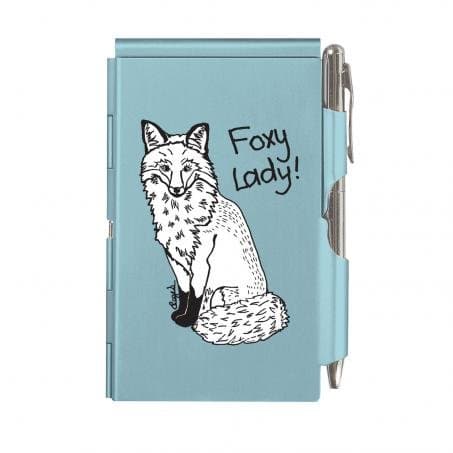Casey Rogers Designer Glamorous flip notes Blue Foxy Lady ladies handbag notepad in case with pen