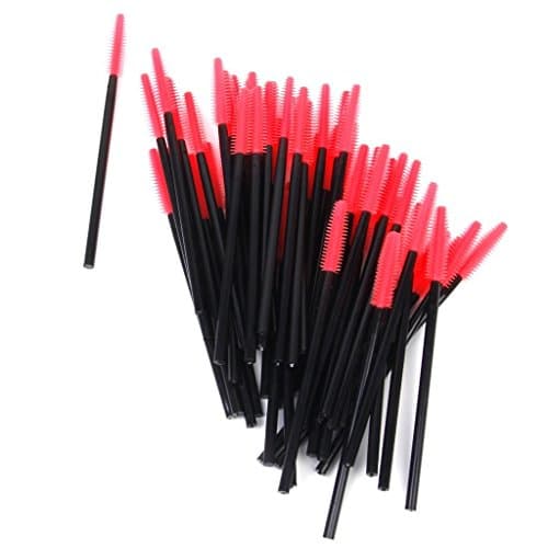 PriMI Approx. 50Pcs Disposable Eyelash Brush Mascara Wands Applicator Black and Red
