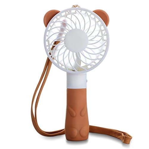 Anpress Cute Portable Handheld Bear Fan Mini USB Rechargeable Personal Fan for Travel,Home,Office,2 Speeds Adjustable,Built-in 1200mA Rechargeable Battery (Brown)