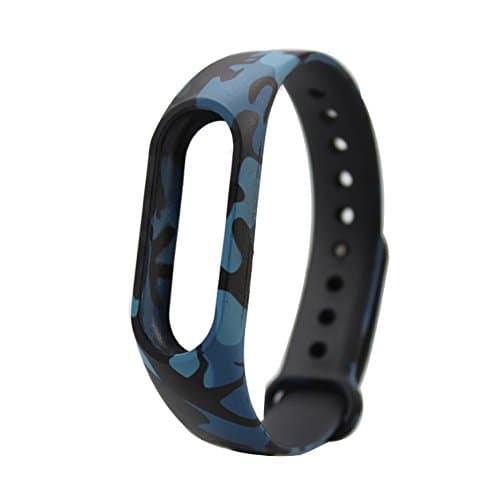 Yins Camouflage Silicone Wrist Strap + Screen Thin Protective Film Sets, Smart Bracelet Spare/Replacement Smartband for Xiaomi Mi band 2 - Camo Dark Blue