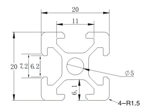 Aluminium moulded plastic (20 x 20) with 4 x 6 mm Grooves and accessories.