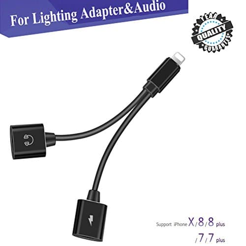 Lightning Jack Adapter for iPhone7/7Plus iPhone 10/X/8/8Plus Headphone Splitter Adapter 2 in 1 Lightning Cable with Charging Audio Earphones Adaptor Multifunctional Adapter Support Music Charge Volume Control Phone Communication Call New Compatible for iOS 11 or Later(Black)