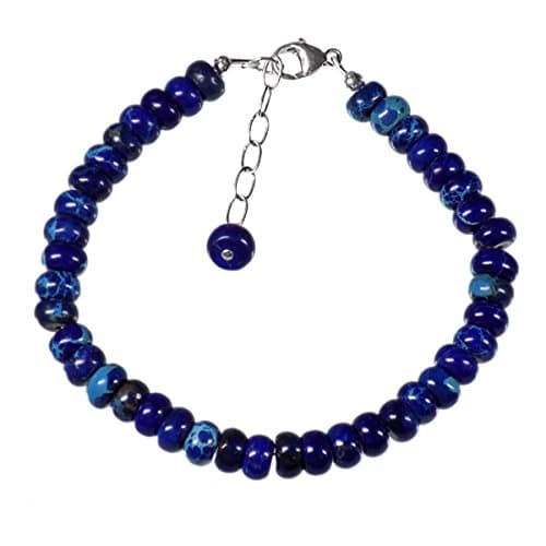 6mm Dark Blue Impression Jasper (Dyed) Rondelles 925 Sterling Silver 6.75 Inch Long Bracelet
