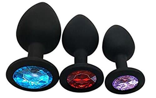 Wanghong A-d-u-l-t Plug toys Set, 3pcs Small to Big Set Silicone Jeweled A-n-a-l Bu-tt Plugs A-n-a-l Trainer Toys (Black)