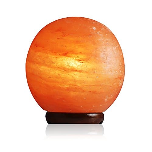 Salt Kingdom Himalayan Natural Globe Shape Crystal Rock Night Light Salt Lamp Ionic Air Purifier, Decorative Genuine Wood Base with Cord, UK Plug Electric Wire, Light Bulb