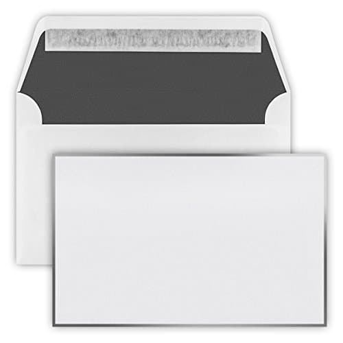 KARTEN24PLUS Mourning Envelopes 12,0cmx19,1 cm 120 x 191 mm White with Grey/Matte Black Edge, Lining: Black, Closure: Self Adhesive Peel and Seal – Paper Weight: 100 g/m²
