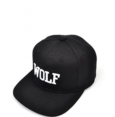 Everesta Super Cool Baseball Hat Hip-hop Wolf Adjustable Embroidery Snapback Cap (Black)