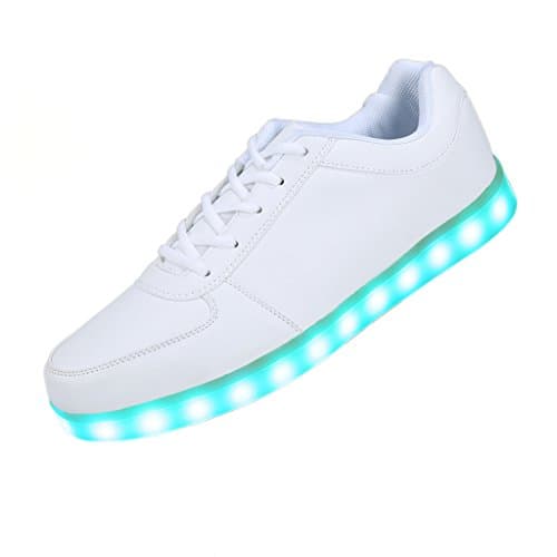 Advogue Women's Men's 7 Colors Light USB Charging LED Light-Up Sport Shoes Flashing Sneakers White Size 5