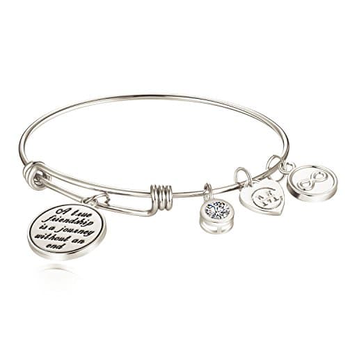 "A true friendship is a journey without an end" Womens Charm Bangle Bracelet Jewelry Gifts