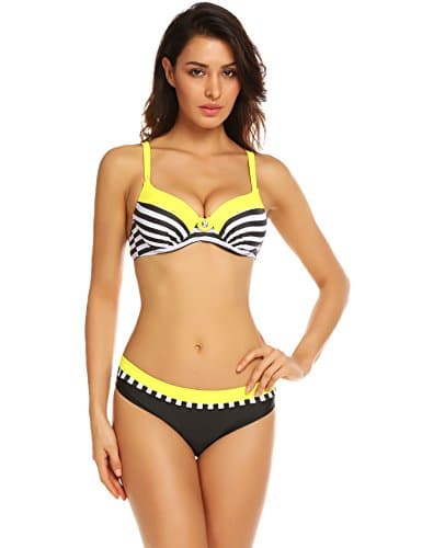Colfeel Women's Push Up Bikini Sets Two Piece Sexy Stripe Bra Top &amp; Bottom Strap Padded Swimsuits