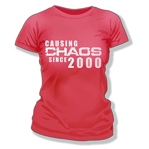 Mojo Clothing 18th Birthday Gift Causing Chaos Since 2000 18th Birthday Present - Womens Fitted T Shirts. Distressed Print