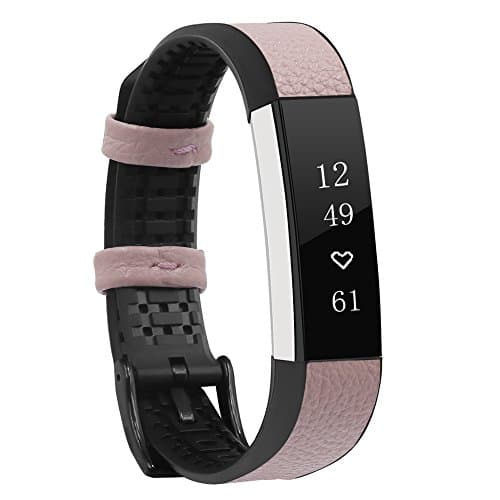 FLOWO For Fitbit Alta HR Bands and Fitbit Alta Bands, Classic Accessory Genuine Leather Replacement Wristband Strap for Fitbit Alta HR and Alta (Pink)