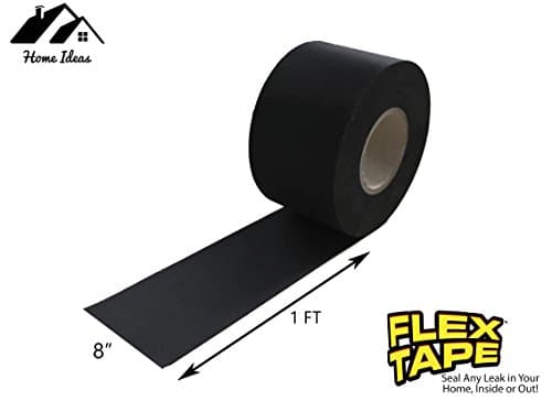 Home Ideas BLACK 8" x 1' 8 Inch x 1 Foot FLEX TAPE Strong Seal Waterproof Rubberized Tape- AS SEEN ON TV …