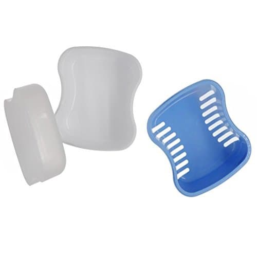 Denture Bath With Net - Iusun Dental Teeth Storage Box with Hanging Net Container Rinsing Basket Travel Portable Box Case (Sky Blue)