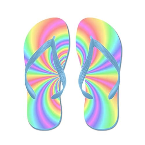 Lplpol Psychedelic Rainbow Sandals Flip Flops for Adults M with Blue Flip Flops Belt