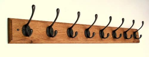 FOWLERS 11 sizes - HANDMADE - SOLID OAK TRADITIONAL coat rack with 8 NATURAL POLISHED coat hooks. (8 HOOK)