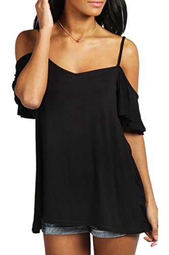 Maistore Women's Off Shoulder Top Ruffle Sleeve Spaghetti Strap Halter Tops