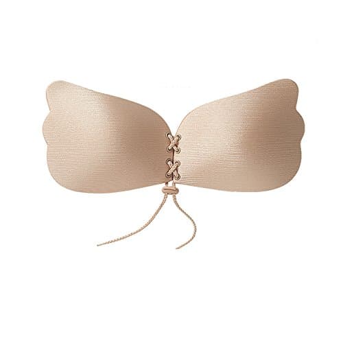Push Up Bra,MAMACHU Reusable Women's Invisible Strapless Self Adhesive Backless Silicone Push Up Bra with Drawstring,3rd Generation(Nude Bra-C)