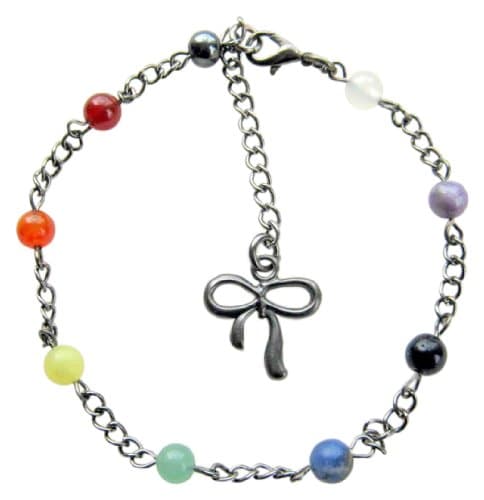 Dellenro ~ 9 Chakra ~ Black Chain Gemstone Ankle Chain Bracelet Anklet 9" & 2" Extender