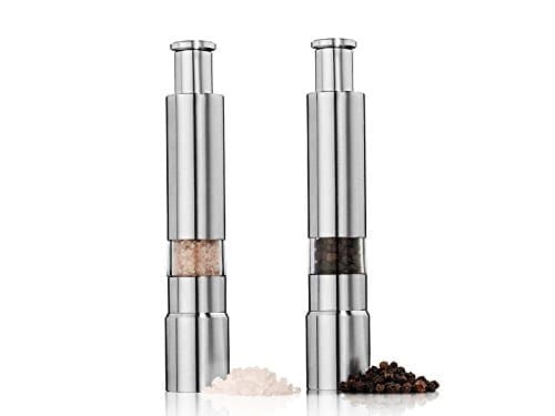 Pepper Mill, Stainless Steel Pepper Grinder, Thumb Push Salt Pepper Grinder Spice Sauce Mill (2 packs)
