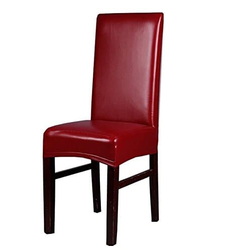 SindeRay Dining Chair Covers, Solid Color PU Leather Stretch Waterproof Chair Protector Covers For Dinging Living Room Chair (Red)
